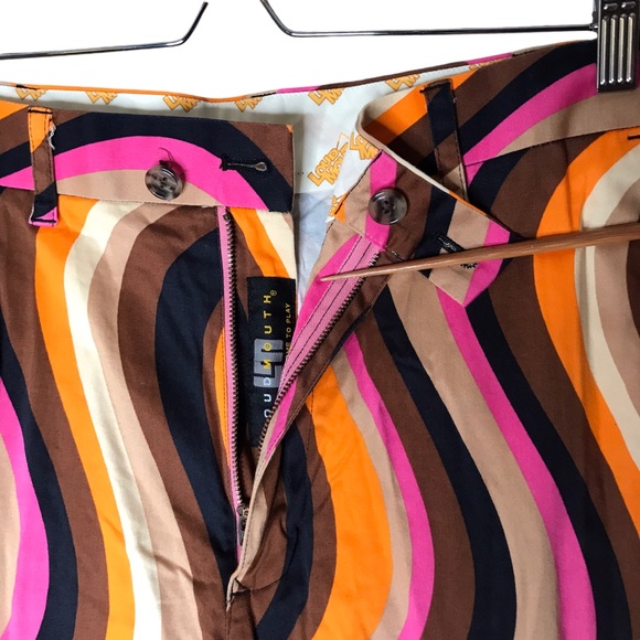 Loudmouth Golf Short Brown Pink Orange Wavy Swirls Performance Shorts Men's 38 - Picture 4 of 8
